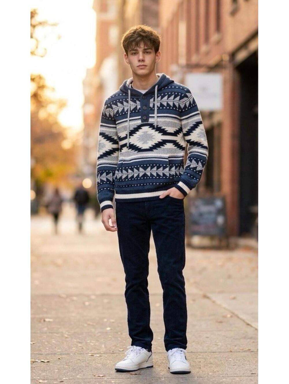 Sweater Men American eagle Knitted Blue And White Native Design